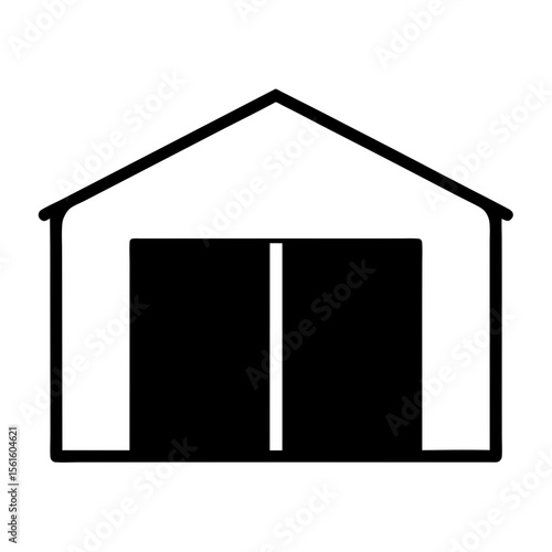 Simple black and white icon of a barn or garage structure