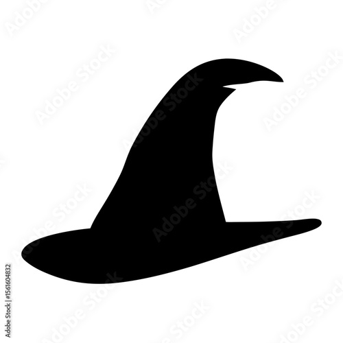 Isolated black silhouette of a witch's pointed hat on a white background
