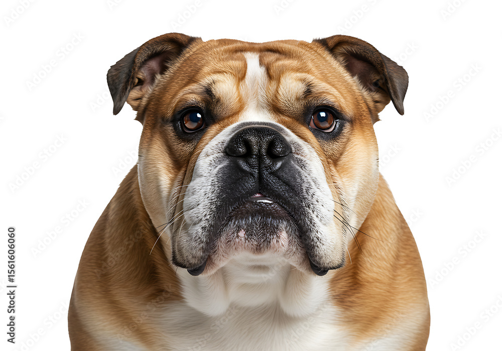 Bulldog portrait on black background showcasing a tan and white coat brown eyes and wrinkled face Bulldog portrait on black background showcasing a tan and white coat brown eyes and wrinkled face