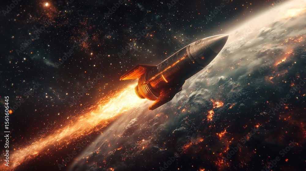 Obraz premium Fiery Ascent: Rocket Launching into the Cosmos