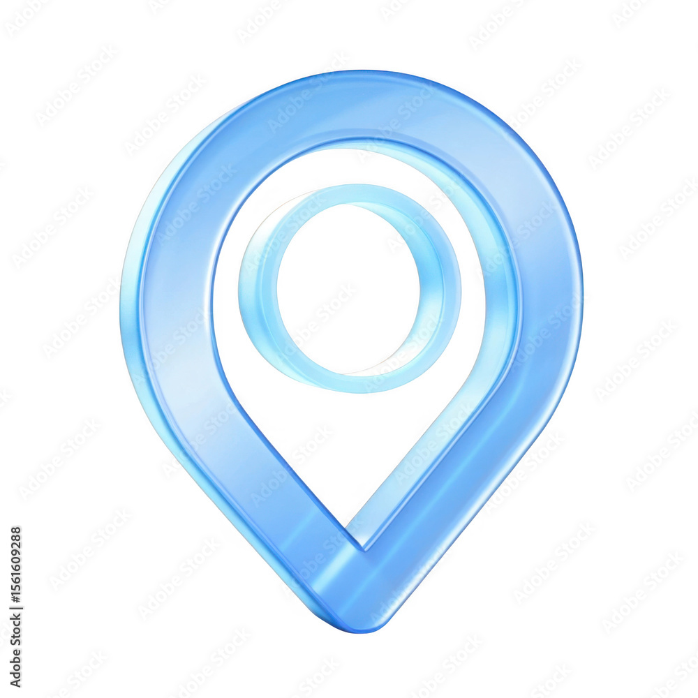 Fototapeta premium Shiny blue location pin icon with concentric circles isolated on transparent background