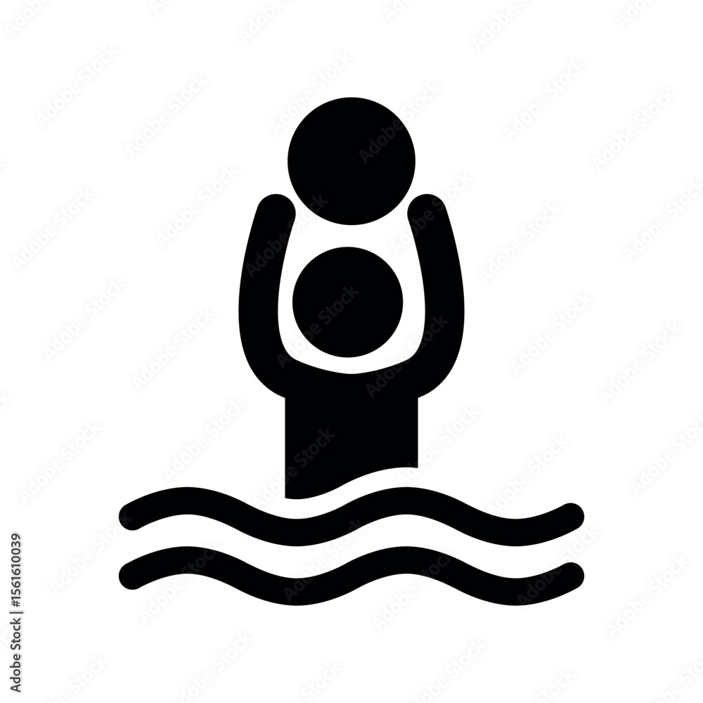 Φωτογραφία minimalist black silhouette of swimmer holding ball in water, aquatic sport icon