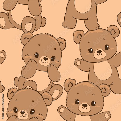  Seamless Pattern with Cute Teddy Bears Hand Drawn Vector for Kids and Baby Designs