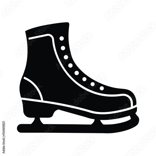 Isolated silhouette image of a classic ice skate for winter sports and recreational activities