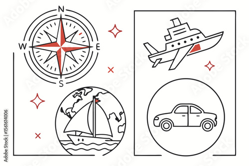 Various modes of transportation are displayed isolated on white background