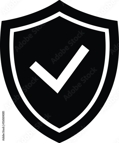 Shield And Checkmark icon black silhouette vector illustration on transparent background  