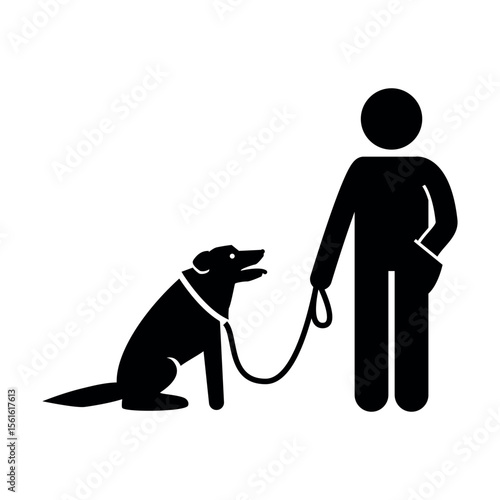 Person Walking Dog on Leash in Silhouette Illustration