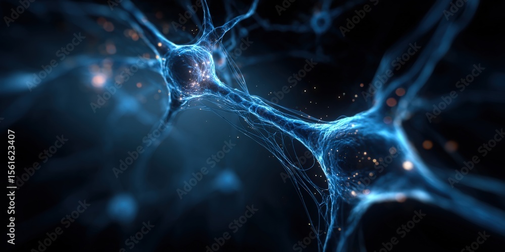 Close-up of intricate neural network with glowing interconnected neurons in a dark background. Close-up of intricate neural network with glowing interconnected neurons in a dark background.