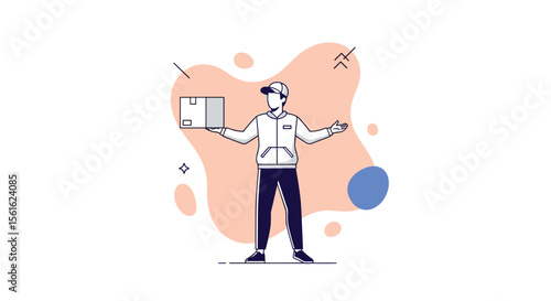 Professional Delivery Person Safely Transporting a Package with a Friendly Gesture for a Smooth Transaction