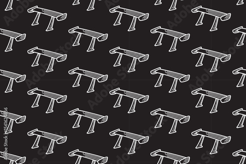 high spoiler car line art seamless pattern on black background. racing wing engraving doodle pattern background. car aerodynamic part hatching wallpaper for garage, workshop, detailing merchandise