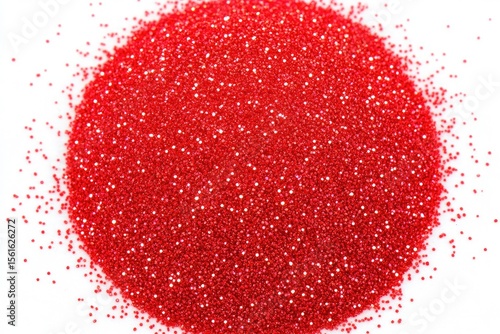 Red glitter pile on white background