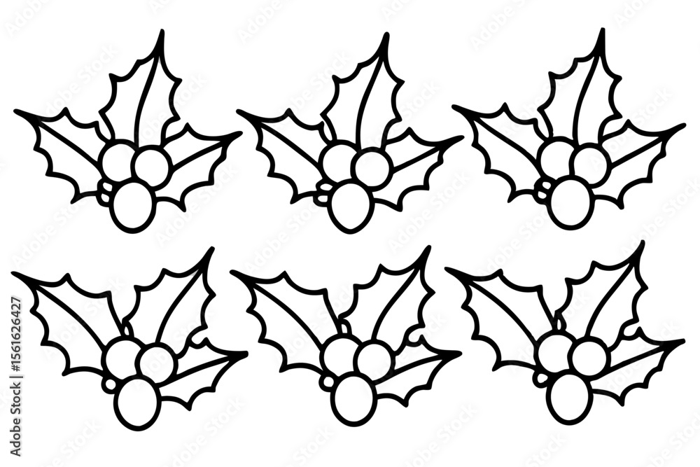 Naklejka premium Holly Berry Branches Minimal Line Art