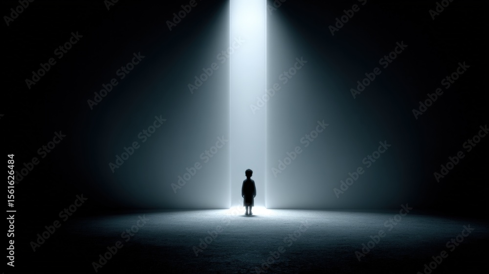 Obraz premium Person Standing in a Spotlight on Dark Stage with Intense Focus and Light.