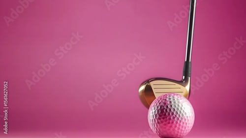 Pink Golf Club and Ball on Pink Background,  Sport, Recreation, Minimalist
