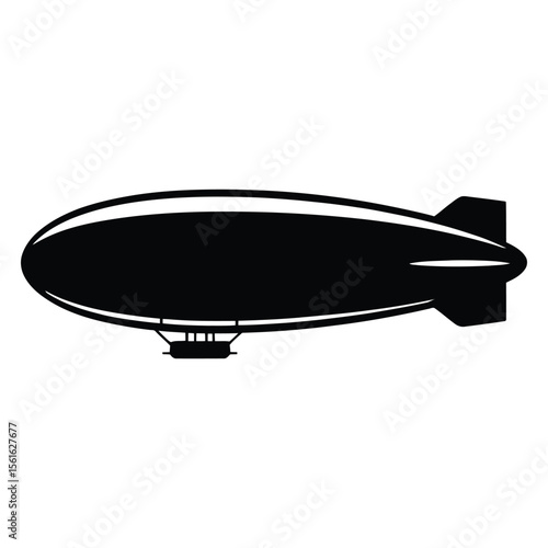 Blimp Silhouette, Vector, Illustration, Icon, Logo, White Background.