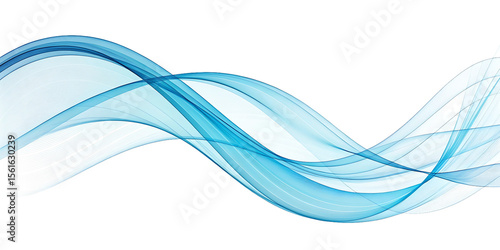Abstract flowing blue waves with delicate lines isolated on transparent background
