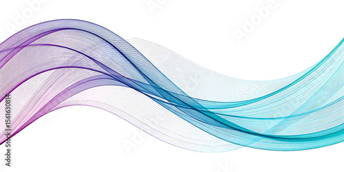 Flowing abstract waves of purple and teal with textured details isolated on transparent background
