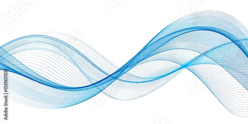 Abstract flowing blue waves with delicate lines on a transparent background isolated on transparent background