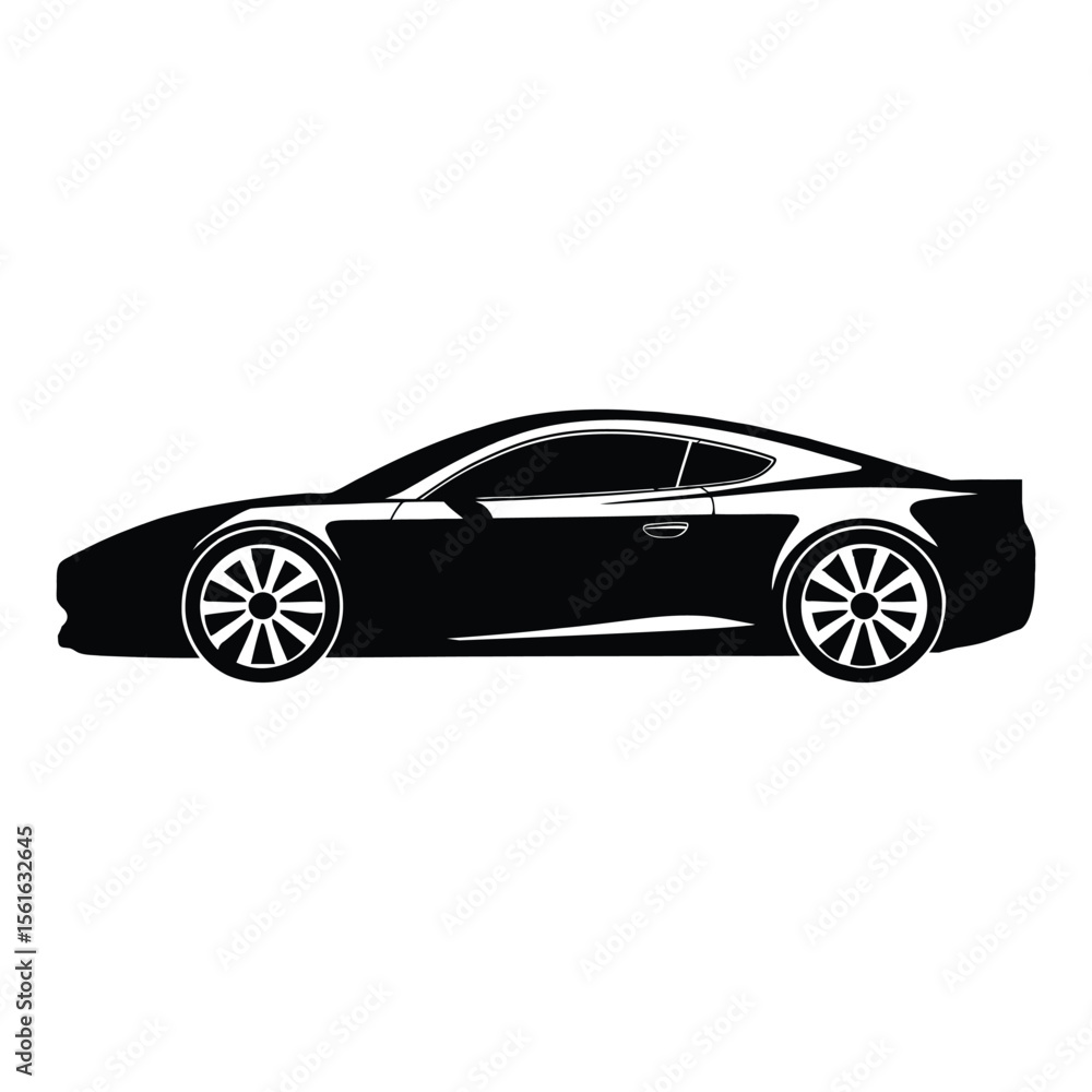 Naklejka premium Sports Car Silhouette, Vector, Illustration, Icon, Logo, White Background.