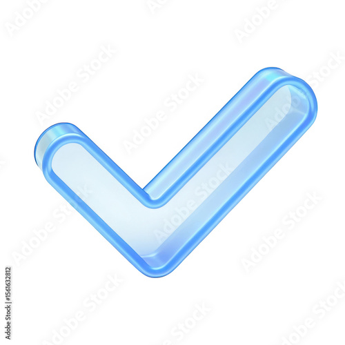 3d glowing blue check mark symbol isolated on transparent background