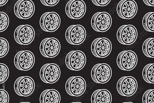 split spoke car line art seamless pattern on black background. alloy rim racing engraving doodle pattern background. car wheel rim hatching wallpaper for garage, workshop, detailing, exterior merch
