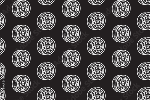 modular spoke car line art seamless pattern on black background. alloy rim racing engraving doodle pattern background. car wheel rim hatching wallpaper for garage, workshop, detailing, exterior merch