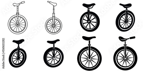 Simplistic drawings of unicycles for graphic design 