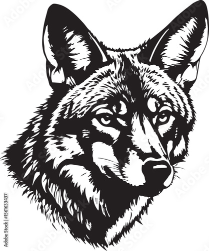 Coyote Silhouette Portrait: A stark monochrome image features a detailed silhouette of a coyote's head, embodying wilderness and resilience.