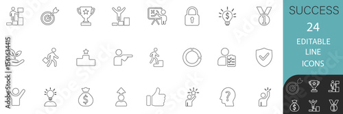 Success best line icon set collection. featuring goals, achievement, growth, leadership, and reward elements. Ideal for business strategy, coaching, infographic, and UI,UX design. editable stroke.