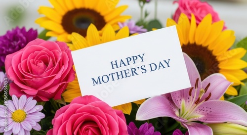 Colorful flowers with Happy Mother Day card