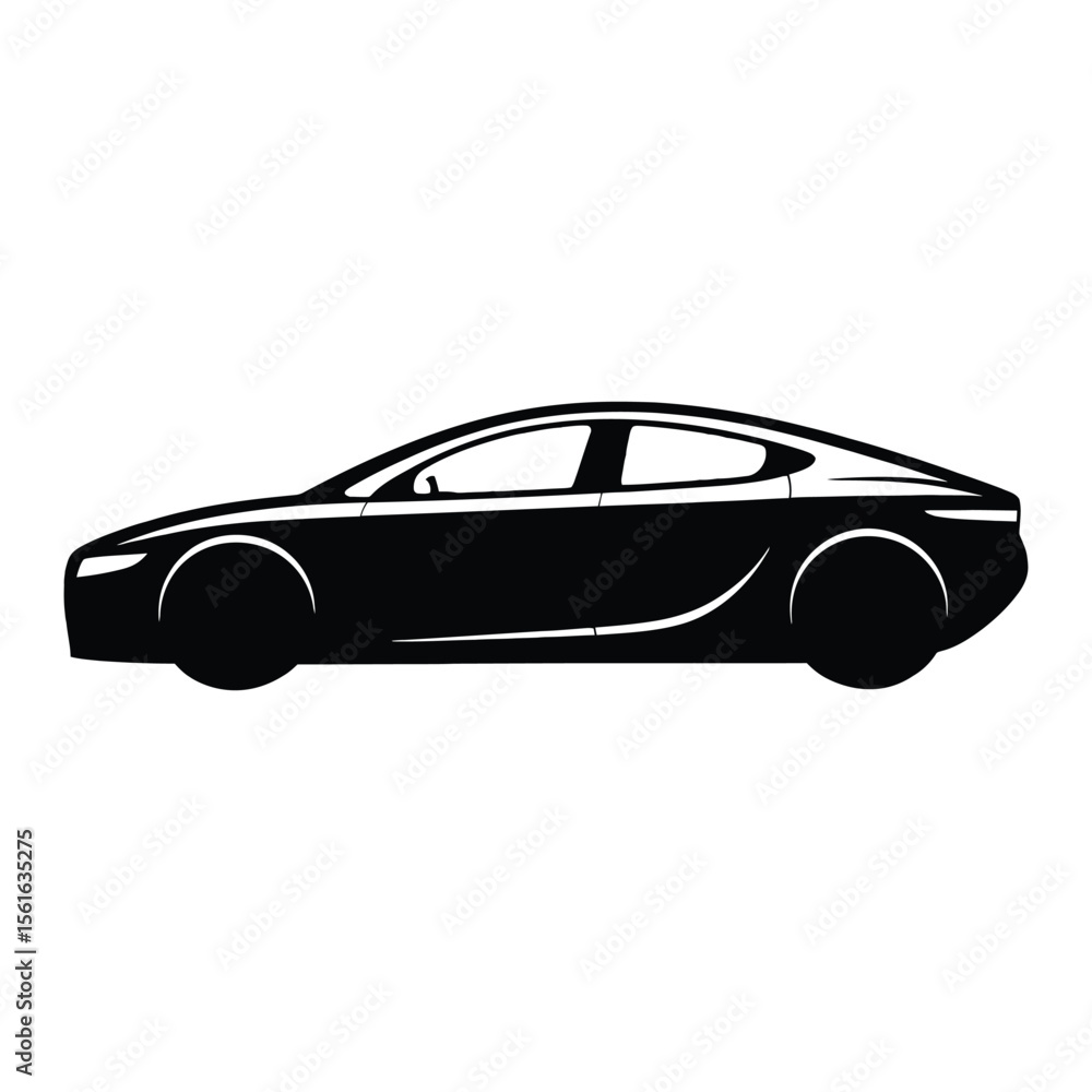 Naklejka premium Autonomous Self-Driving Car Silhouette, Vector, Illustration, Icon, Logo, White Background.