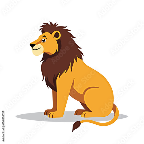 Friendly cartoon lion sitting on a white background, perfect for children's illustrations, books, or educational materials, showcasing a playful and approachable character design.