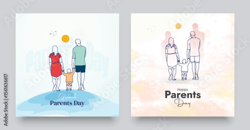 Happy Parents Day Vector Illustration. Parents day social media post template. Suitable for Poster, Banners, mobile apps, campaign and greeting card. Set Parents day banner design.