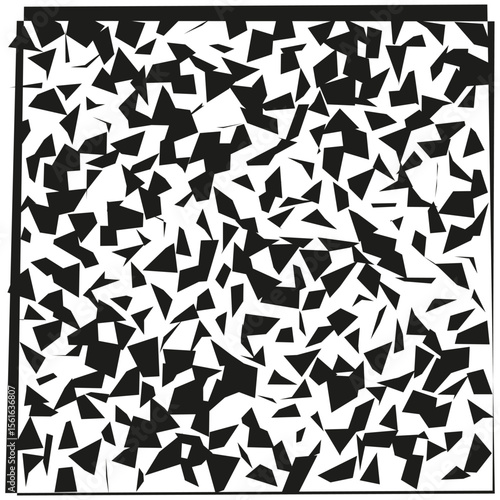 Triangle scatter field. Chaotic shard cluster. Dynamic contrast Vector. Abstract black pattern.