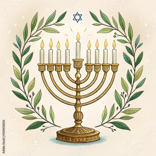 Hanukkah Menorah with Laurel Wreath




