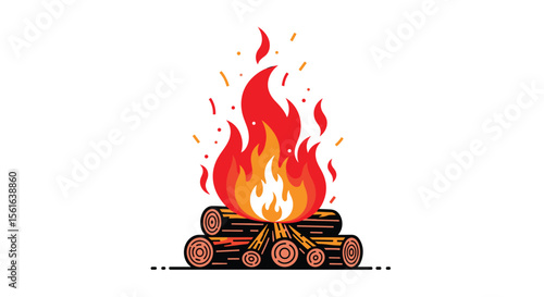 Vibrant Flames Dancing Above a Stack of Burning Logs Igniting Warmth and Light on a Cold Evening