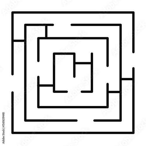 Square maze with entrance and exit thin line icon, logical game concept. Vector graphics. Labyrinth with square shape sign on white background, style mobile or design.