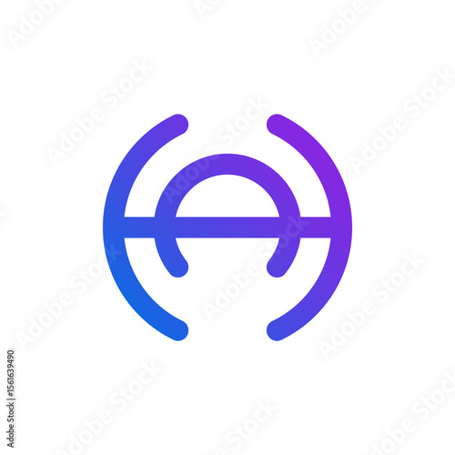 A vibrant, abstract logo with blue and purple gradient lines forming a circular or spherical shape, possibly representing a network or connection