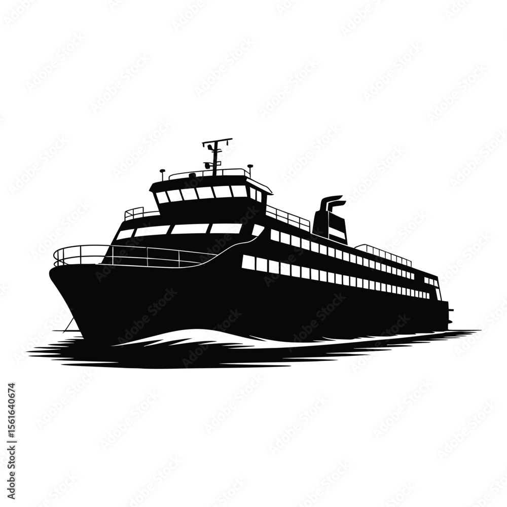 Fototapeta premium Ferry Boat Silhouette, Vector, Illustration, Icon, Logo, White Background.