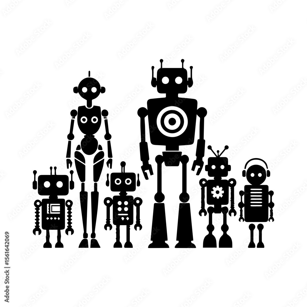simple silhouette of A robot family simple silhouette of A robot family