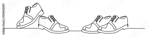 continuous one line art of two pairs of loafers. this icon is for a shoe store banner