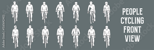 Architectural Drawings people cycling  vector illustration, front view, human person Minimal style hand drawn. Sections, Elevations, Floor Plans