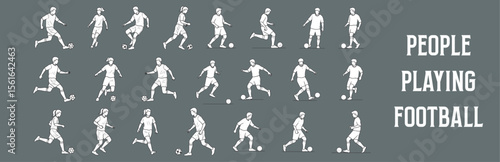 Architectural Drawings people playing football vector illustration, side view, human person Minimal style hand drawn. Sections, Elevations, Floor Plans