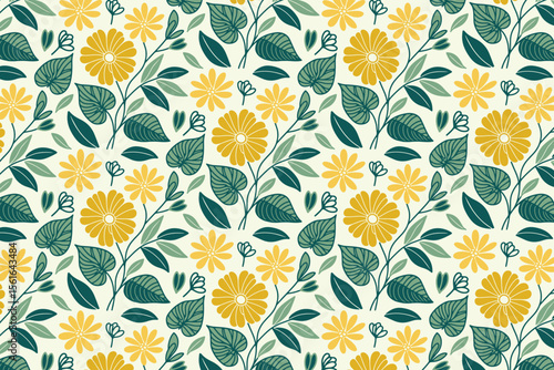 trendy floral pattern featuring hand drawn botanical elements with seamless repetition for wrapping sheets, table linens, and home textiles

