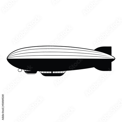 Vintage Airship Silhouette, Vector, Illustration, Icon, Logo, White Background.