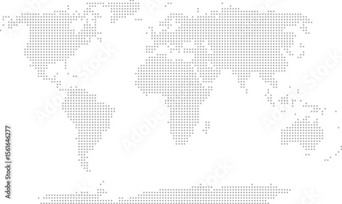 Simplified world vector map with square dot grid (Robinson projection, PPT-compatible & fully editable)