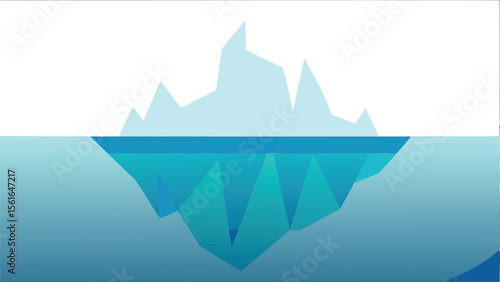 A low poly iceberg floats with most of its mass hidden underwater with white sky above it all