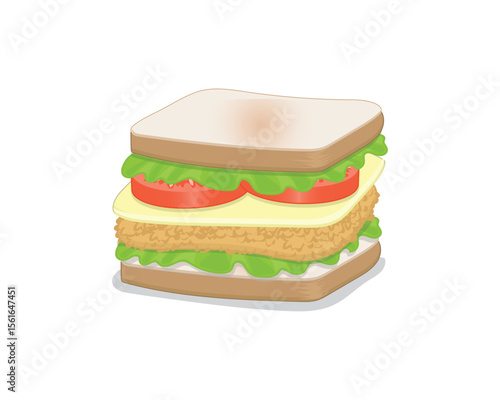 Vector illustration design of a sandwich with celery leaves, tomatoes, meat and cheese arranged from top to bottom