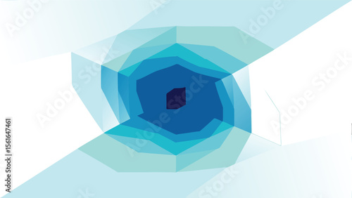 Abstract geometric design with blue and white polygons creating a tunnel effect visual art