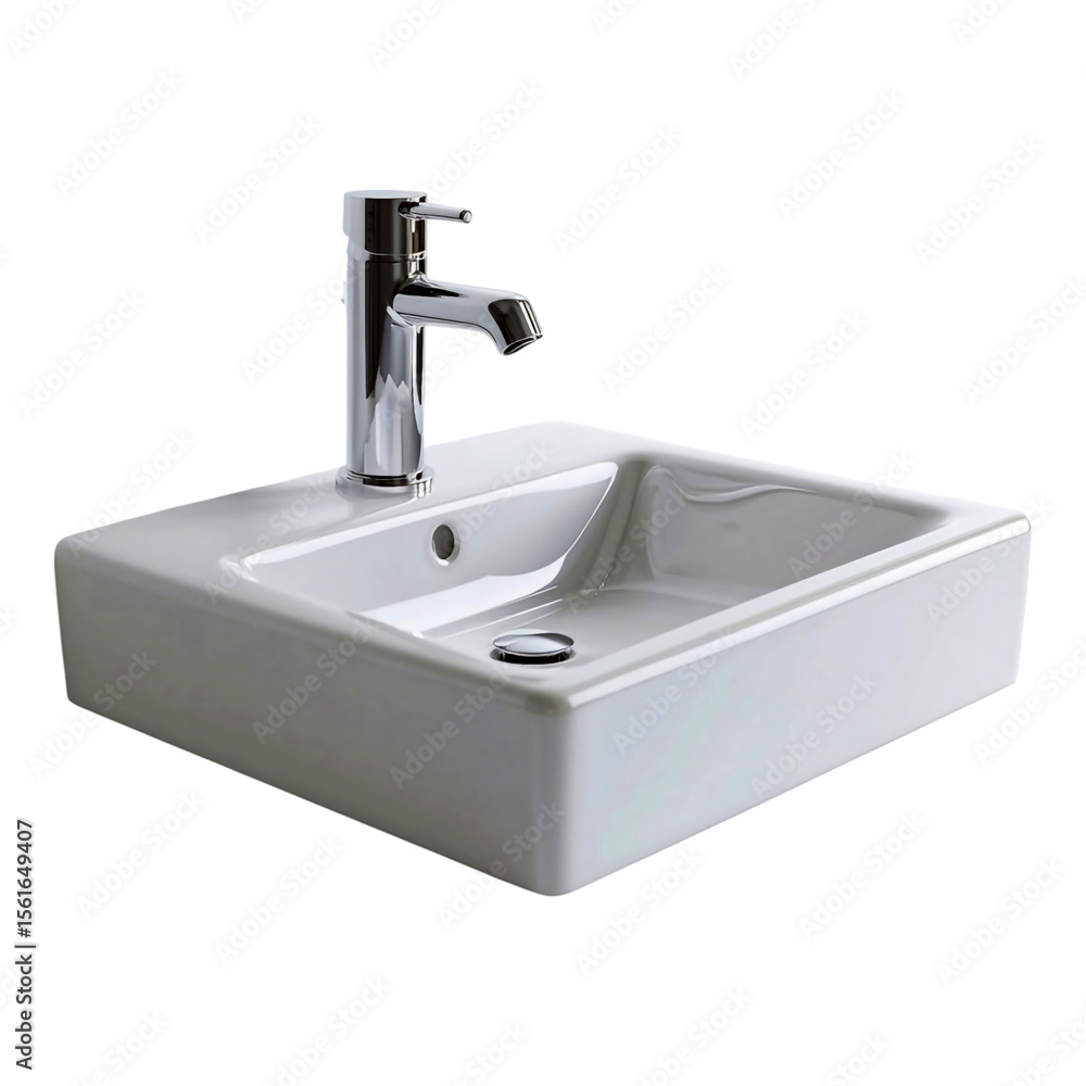 Fototapeta premium White ceramic bathroom sink with chrome faucet isolated on white background square shape design image